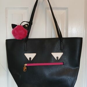 Women's Black Tote Bag with Pink Accent - Unbranded